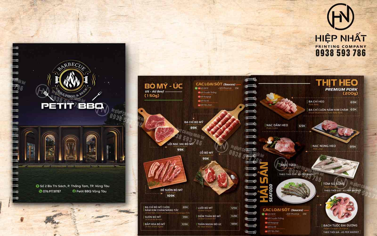 Mẫu menu nhà hàng lò xo In Hiệp Nhất
