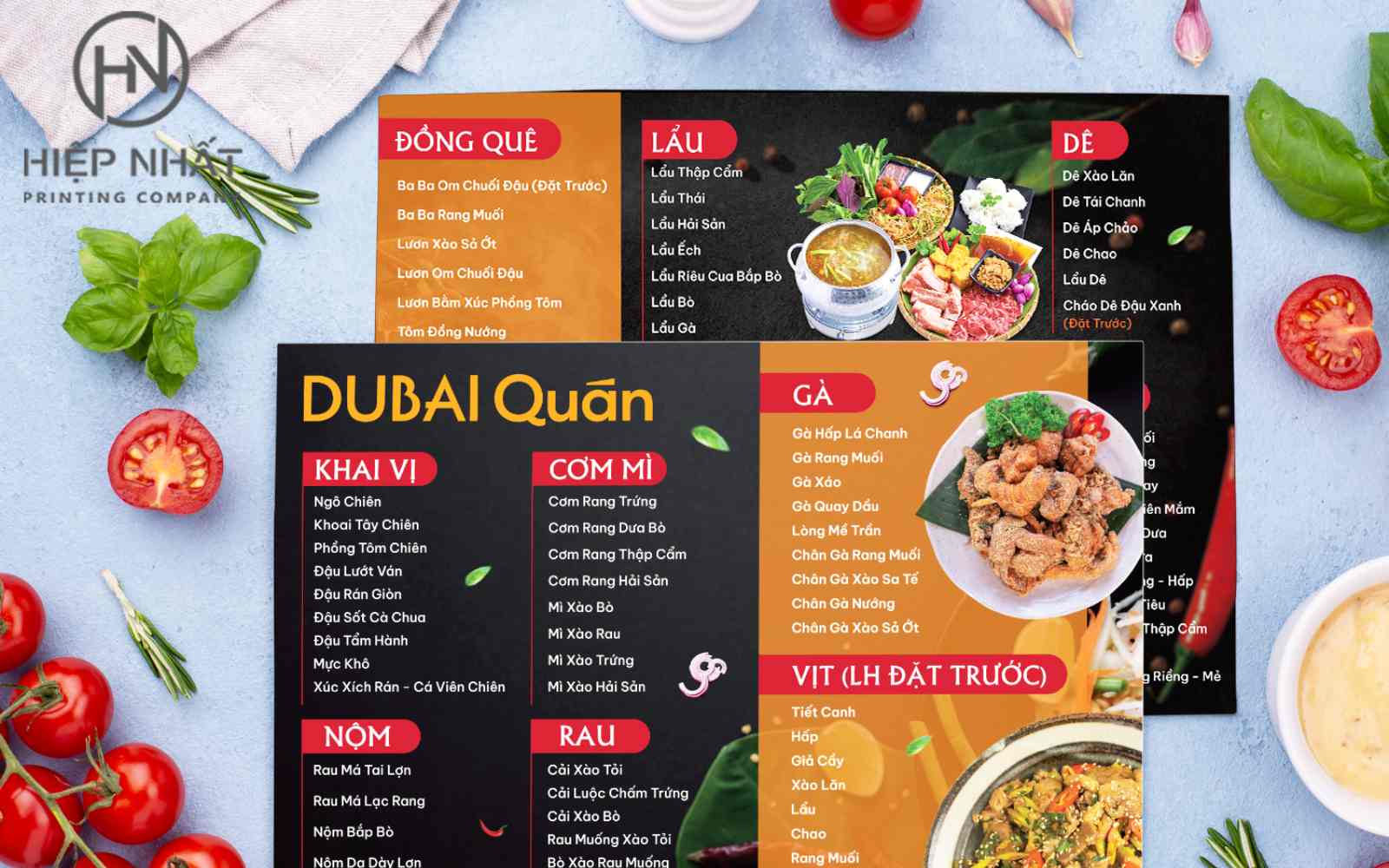 Mẫu menu nhà hàng dạng bảng có thiết kế hiện đại