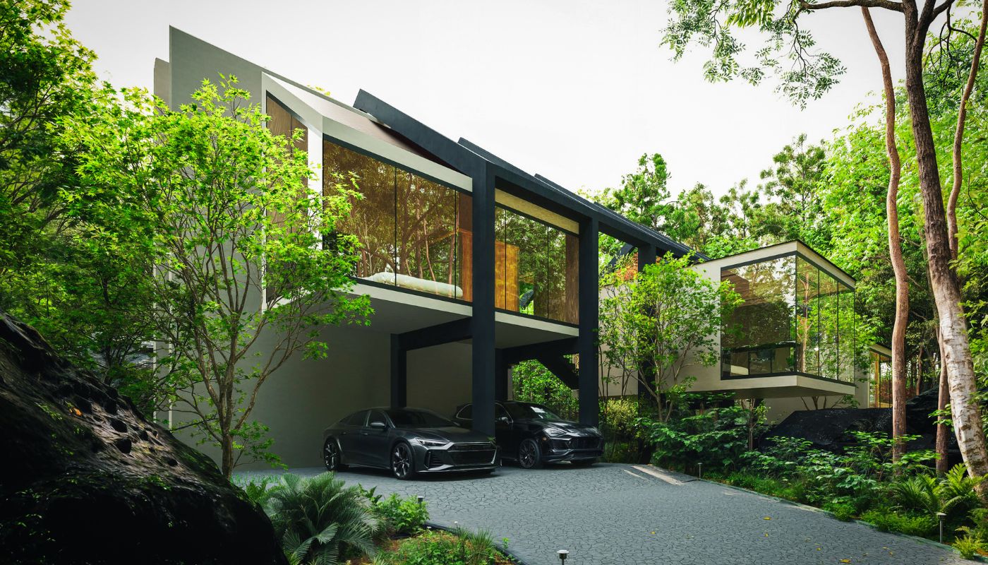 Basic9studioが手がけた高品質な別荘CGパースプロジェクトの紹介。