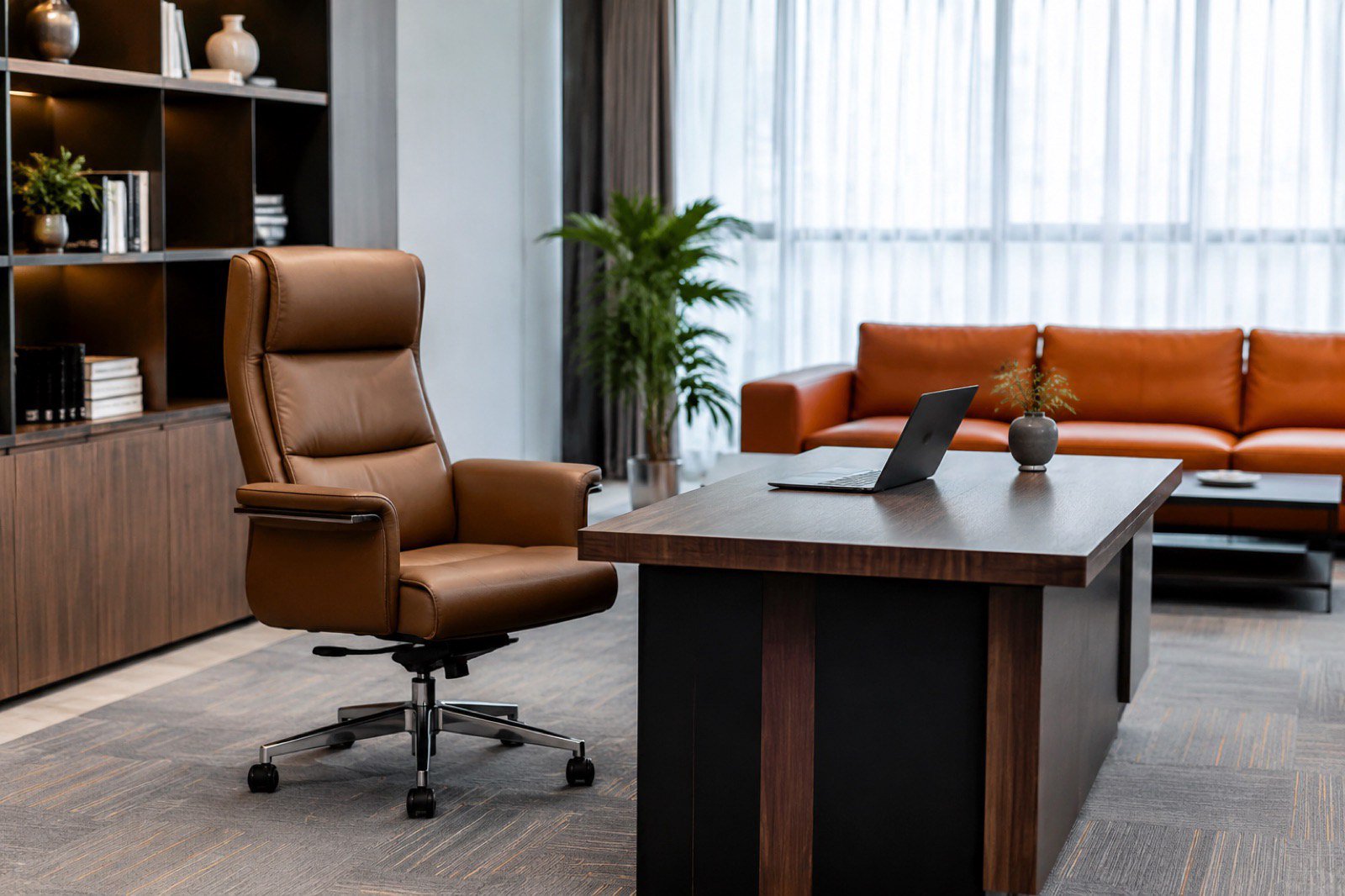 Phối ghế giám đốc đẹp với sofa màu cam